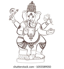 Hindu Lord Ganesha. Ornament God Ganesha. Vector illustration for any other kind of design, birthday and other holiday, kaleidoscope, medallion, yoga, india, arabic