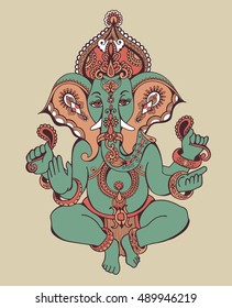 hindu lord ganesha ornate sketch drawing, tattoo, yoga, spirituality vector illustration 
