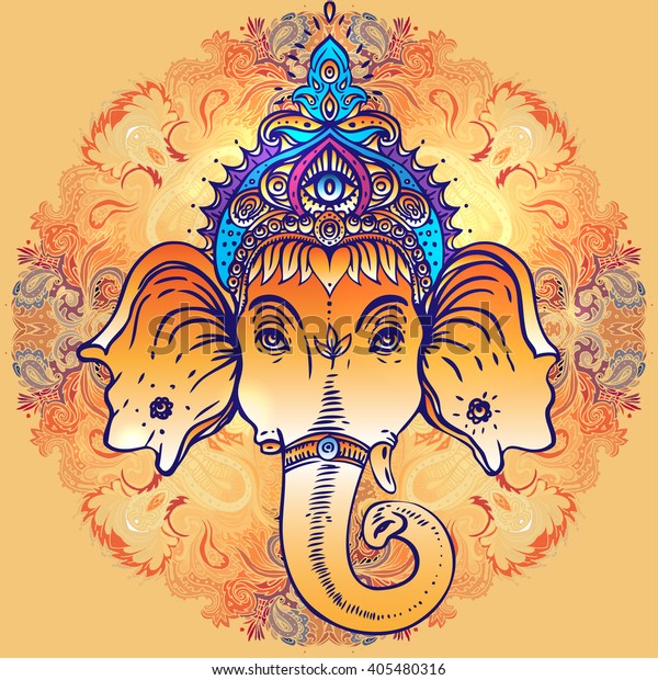 Hindu Lord Ganesha Over Ornate Colorful Stock Vector (Royalty Free ...