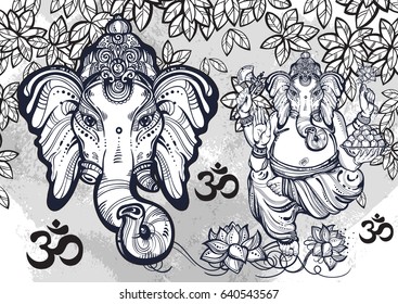 Hindu Lord Ganesha over watercolor background  High  detailed vector illustration  tattoo art  yoga  Indian  spa  meditation  boho design  Ideal for print  posters  t  shirts textiles