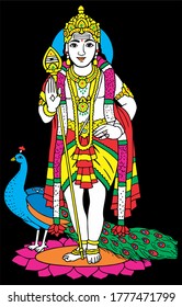 Hindu Lord Muruga Art Vector