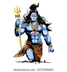 Hindu Lord Shiva walking illustration, Trident holding God Shiv drawing, An illustration of Hindu spiritual worship image