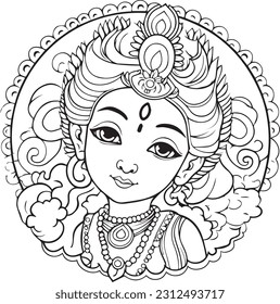 Hindu lord shree krishna black and white images