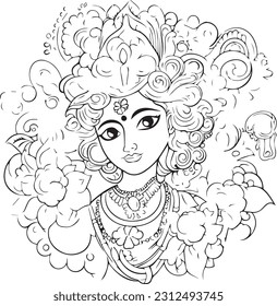 Hindu lord shree krishna black and white images