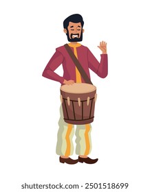 hindu man with drum in navratri festival isolated