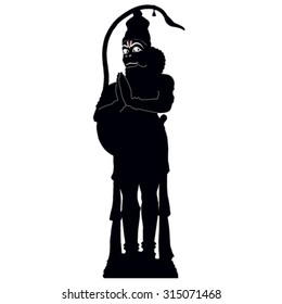 Hindu Monkey God Hanuman, Black Vector Silhouette