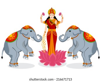 Hindu mythological Goddess Laxmi giving blessings on occasion of Hindu community festival Diwali celebrations. 
