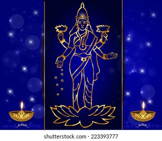 Hindu mythological Goddess Laxmi giving blessings on occasion festival Diwali celebrations vector eps-10