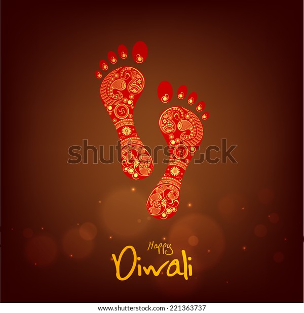 Hindu Mythological Goddess Laxmis Footprint Stylish Stock Vector ...