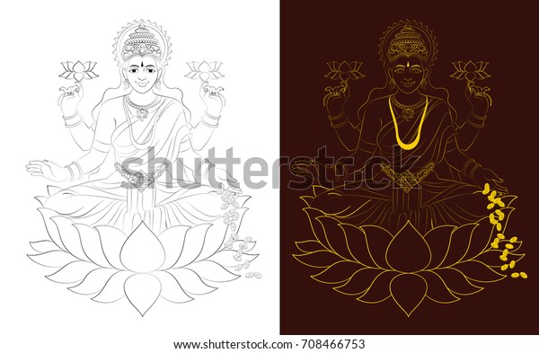 Hindu Mythological Godess Laxmi Lakshmi Illustration Stock Vector ...