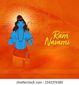 Hindu Mythological Lord Rama Character With Bow And Arrow On Mandala Background For Happy Ram Navmi (Lord Rama Birthday) Religious Festival.