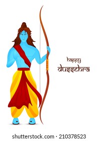 Hindu mythological Lord Rama in traditional outfits, holding his bow and giving blessings, concept for Dussehra festival. 