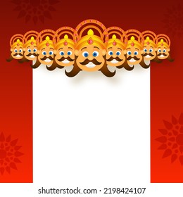 Hindu Mythology Demon King Ravana Of Ten Head On White And Red Mandala Background With Copy Space.