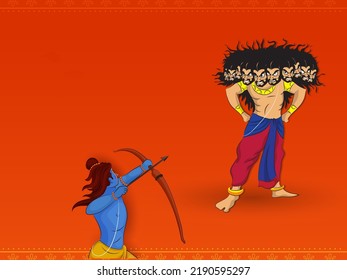 Hindu Mythology Lord Rama Killing To Demon Ravana, Dussehra Festival Concept with Space for Message.