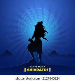 Hindu Mythology Lord Shiva Standing And Rounded Om Namah Shivaya Text On Blue Rays Background For Maha Shivratri Concept.