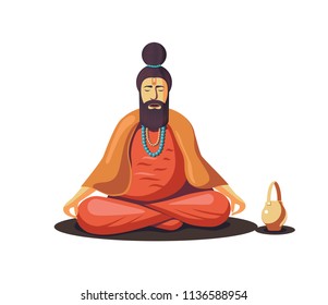 Hindu Old Sadhu meditating isolated