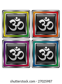 Hindu om icon on square vector button