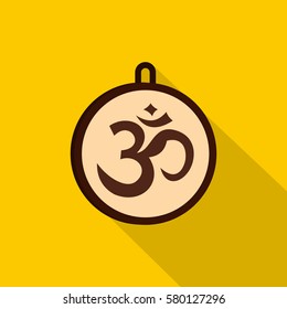 Hindu Om symbol icon. Flat illustration of hindu Om symbol vector icon for web isolated on yellow background