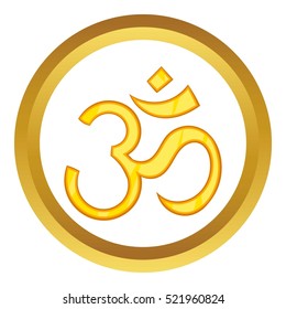 Hindu om symbol vector icon in golden circle, cartoon style isolated on white background