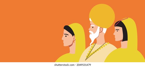 Hindu people, copy space template. Flat vector stock illustration. Religion Hinduism. Hindu culture. People in traditional clothes. Backdrop for overlay. Illustration with place for text