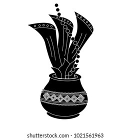 hindu pot with cloth leaves decoration culture