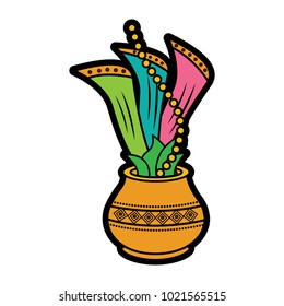 hindu pot with cloth leaves decoration culture
