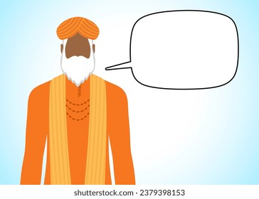 Hindu religious leader with empty speech bubble, vector illustration.