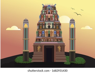 Hindu Temple \ Kovil Vector at Sunset