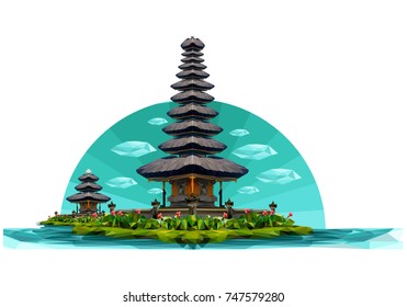 Hindu temple on the island of Bali. Realist polygon vector eps10 in white background.