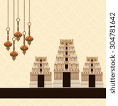 Hindu Temple on Pattern Background