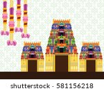 Hindu Temple on Pattern Background