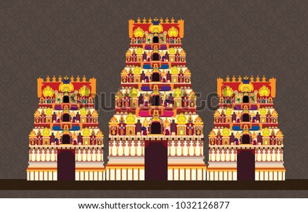 Hindu Temple on Pattern Background. Highly detailed and easy to edit
