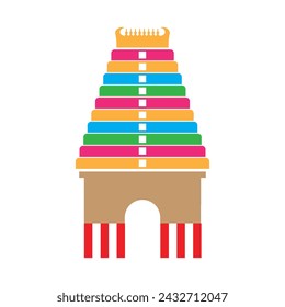 Hindu temple vector illustration , Dravidian architecture Tamil Nadu , India	