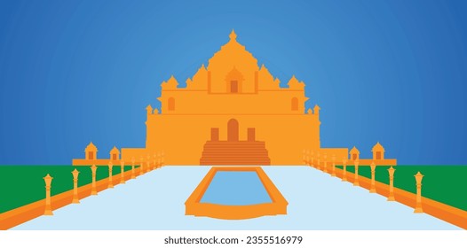 Hindu Temple vector Indian Temple poster with Indian flag color