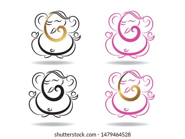Hindu Traditional Indian symbols:  Lord Ganesha Hand draw Vector Set.