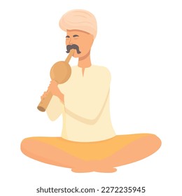 Hindu travel man icon cartoon vector.Turban basket