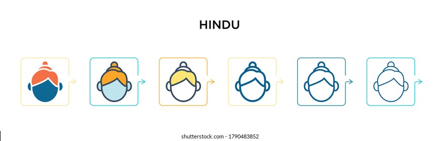 Hindu vector icon in 6 different modern styles. Black, two colored hindu icons designed in filled, outline, line and stroke style. Vector illustration can be used for web, mobile, ui