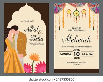 hindu wedding card design, mehndi, unique hindu wedding card design, shubh vivah, save the date, Hindu Couple	
