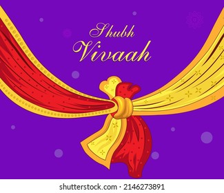 Hindu wedding card design with Shubh vivaah wedding knot. Hindu wedding tradional element.