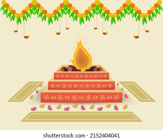 Hindu Wedding Hawan Ritual Worship Stock Vector (Royalty Free ...