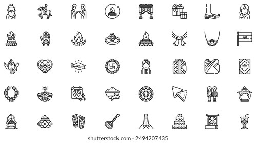 Hindu Wedding Icons collection is a vector illustration with editable stroke, offering versatility and customization. Perfect for various design needs, it includes high-quality graphics.