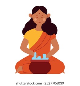 mulher hindu personagem em meditação isolado