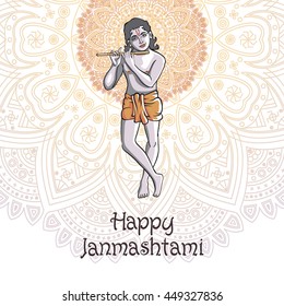 Hindu young god Lord Krishna. Happy janmashtami vector art