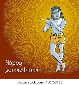 Hindu young god Lord Krishna. Happy janmashtami vector art