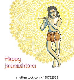 Hindu young god Lord Krishna. Happy janmashtami vector art