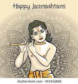 Hindu young god Lord Krishna. Happy janmashtami vector art
