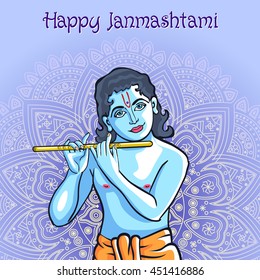 Hindu young god Lord Krishna. Happy janmashtami vector art