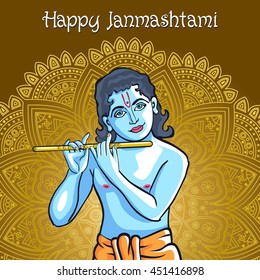 Hindu young god Lord Krishna. Happy janmashtami vector art