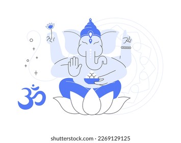 Hinduism abstract concept vector illustration. Indian oldest religion and dharma, god vishnu ganesh, lord shiva krishna, symbol of hinduism, om sacred mantra, lotus feet, diwali abstract metaphor.