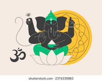 Hinduism abstract concept vector illustration. Indian oldest religion and dharma, god vishnu ganesh, lord shiva krishna, symbol of hinduism, om sacred mantra, lotus feet, diwali abstract metaphor.